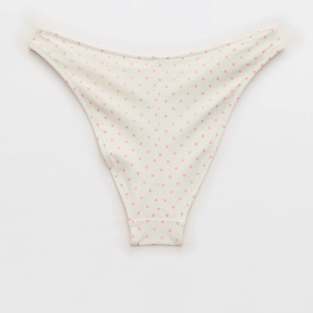 Aerie White Bikini Bottom with Pink Accents